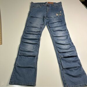 ADKMKS Akademiks Unique Jeans Women’s Juniors 38 Faded Pleated Embroidered